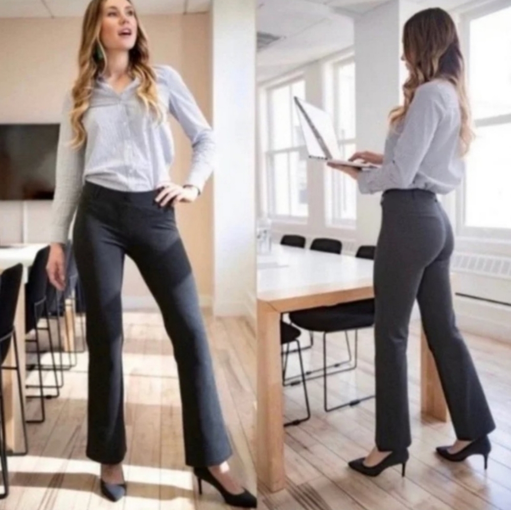 Betabrand Dressy Straight Leg Pull-On Workwear Yoga Pants L Tall Charcoal Gray